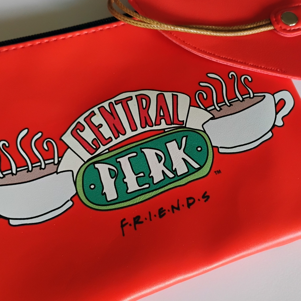 Bright Red Cosmetic Bag with Central Perk Design